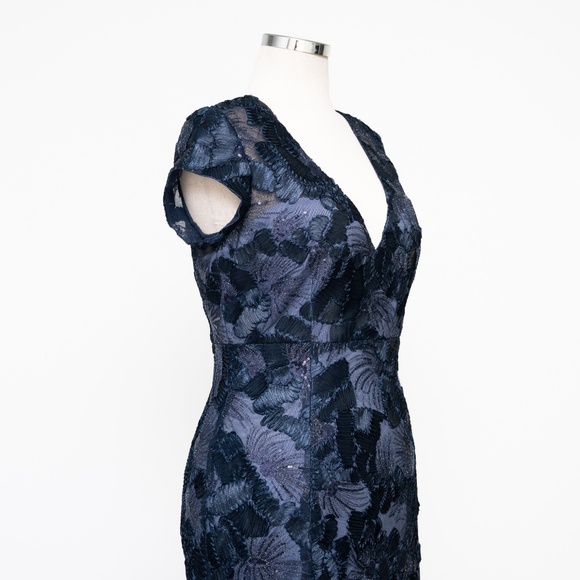 Betsy & Adam - Flower Embroidered Cap Sleeve Gown - Picture 7 of 14